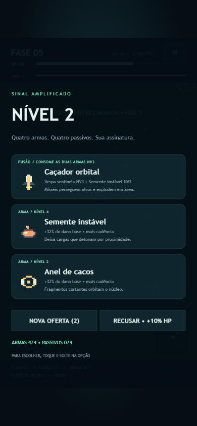 Tela de melhorias com a fusão Caçador orbital e os ingredientes necessários