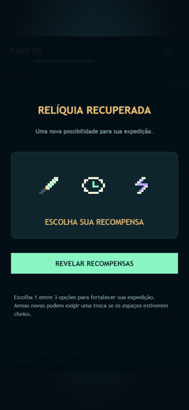 Relíquia recuperada revelando imagens das opções de recompensa